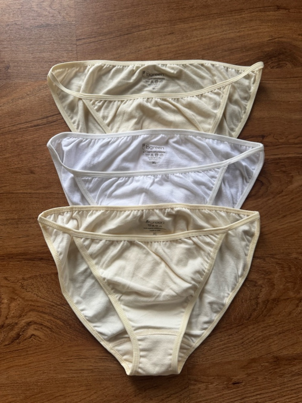 BGREEN Organic Cotton Women's String Bikini 3 pack Natural and White  - XL -NEW